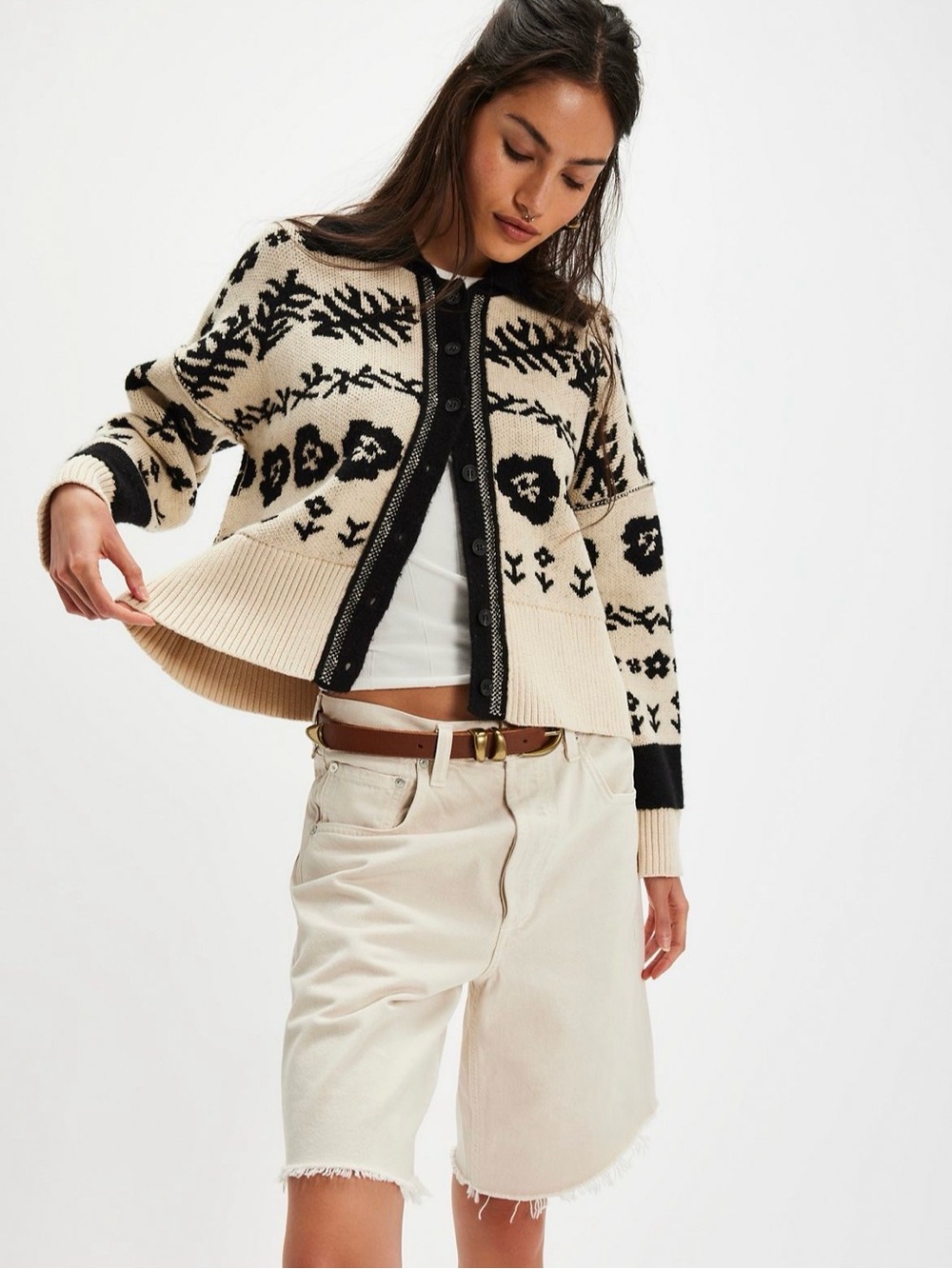 NWT Free People Shelby Cardigan Sweater in Neutral Combo